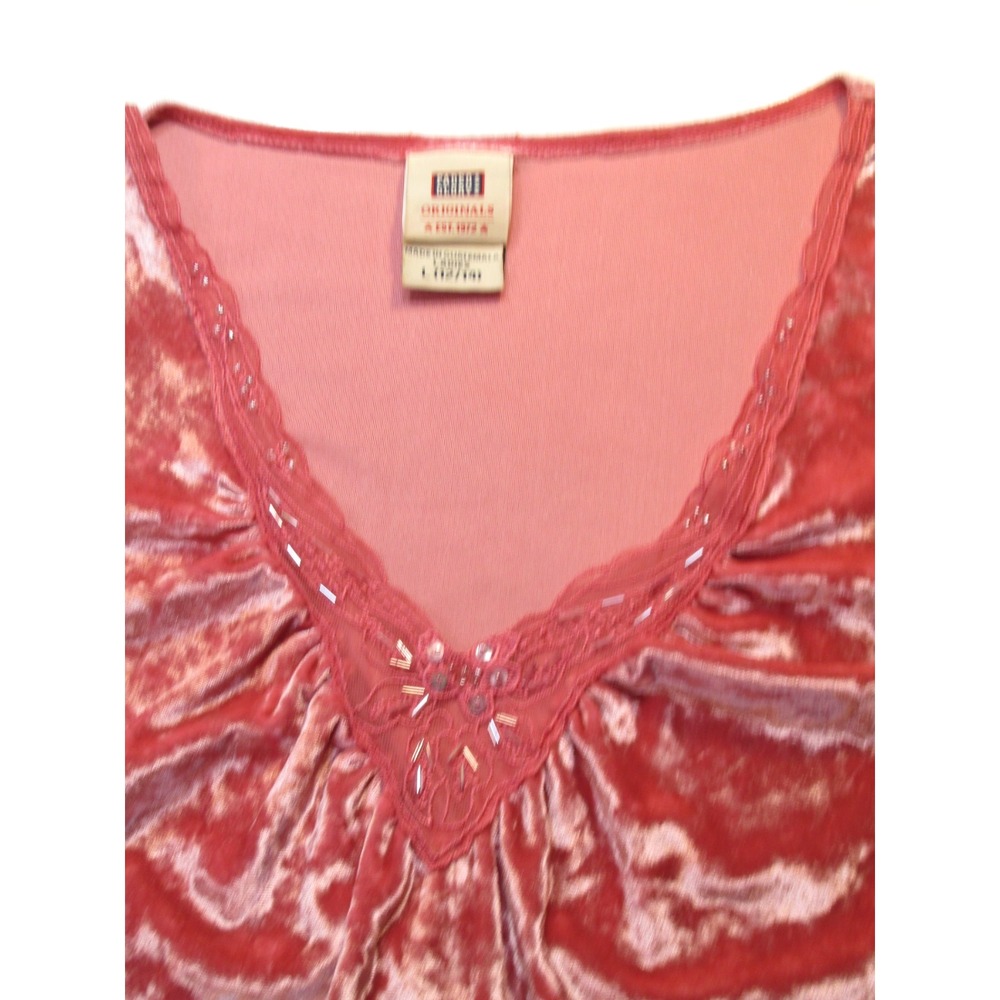 Faded Glory Pink Velvet Lace Trim Pullover Top Women L 12/14 V-Neck Y2K Retro - Picture 4 of 13